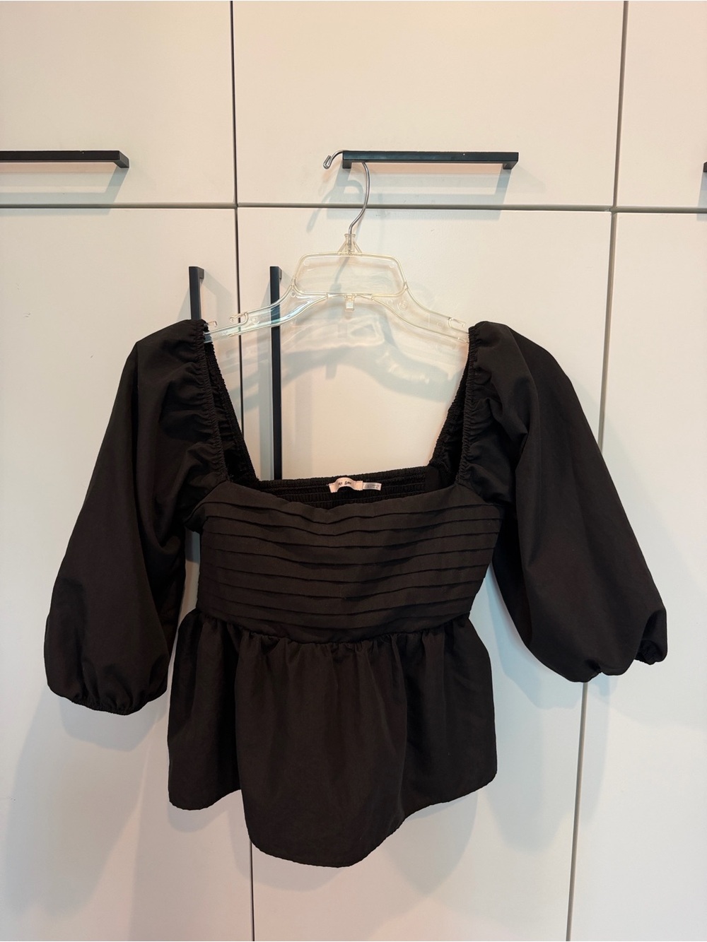 Ami Black Puff Sleeve Square Neck Peplum Top